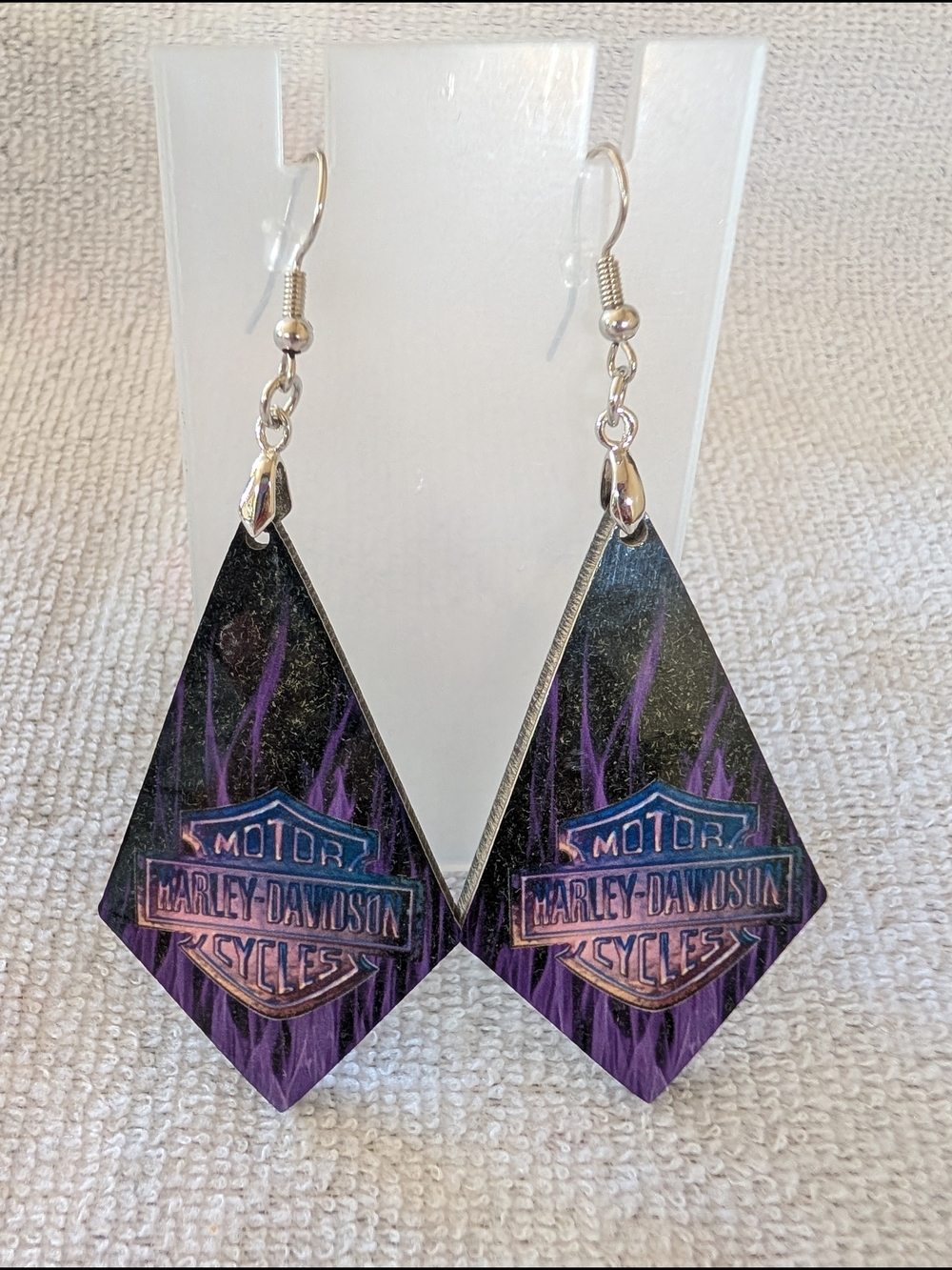 Harley-Davidson Black and Purple Flame Diamond Drop Earrings